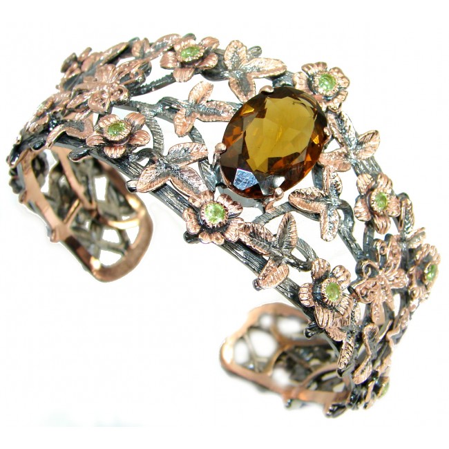 Enchanted Forest 35ct Smoky Topaz 14K Gold over .925 Sterling Silver Bracelet / Cuff