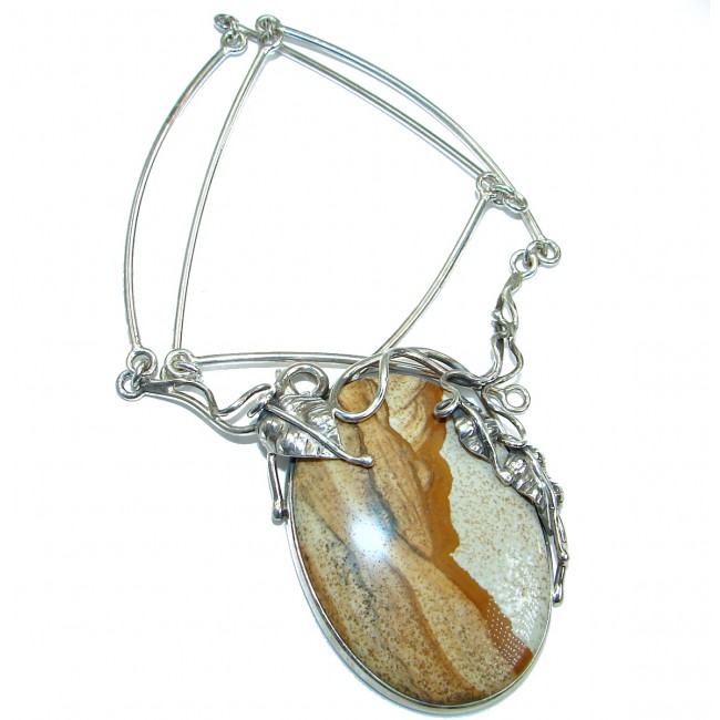 Huge Inspired by Nature Handcrafted AAA Picture Jasper .925 Sterling Silver Necklace