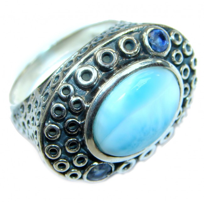 Natural Larimar Sapphire .925 Sterling Silver handcrafted Ring s. 9