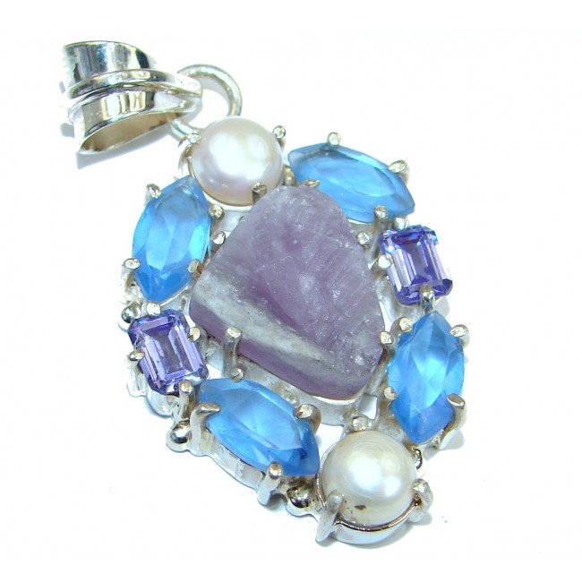 Blue Agate Druzy .925 Sterling Silver handcrafted Pendant