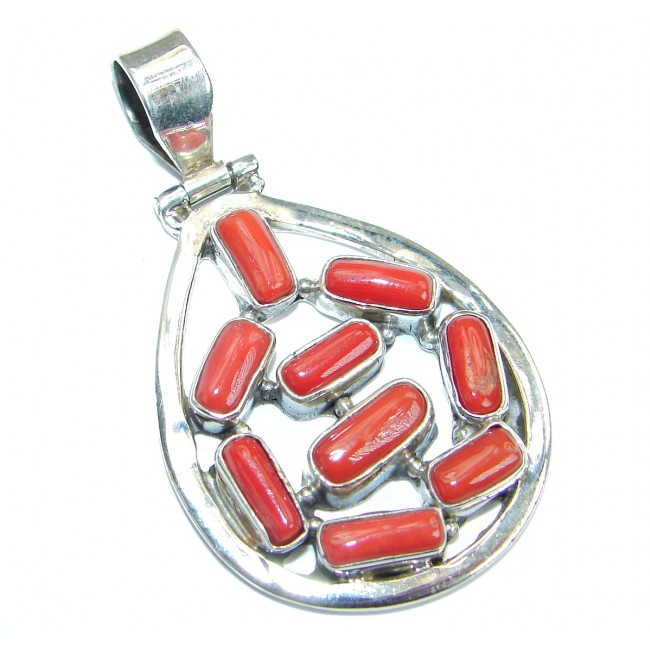 Authentic Red Fossilized Coral .925 Coral Sterling Silver handmade pendant