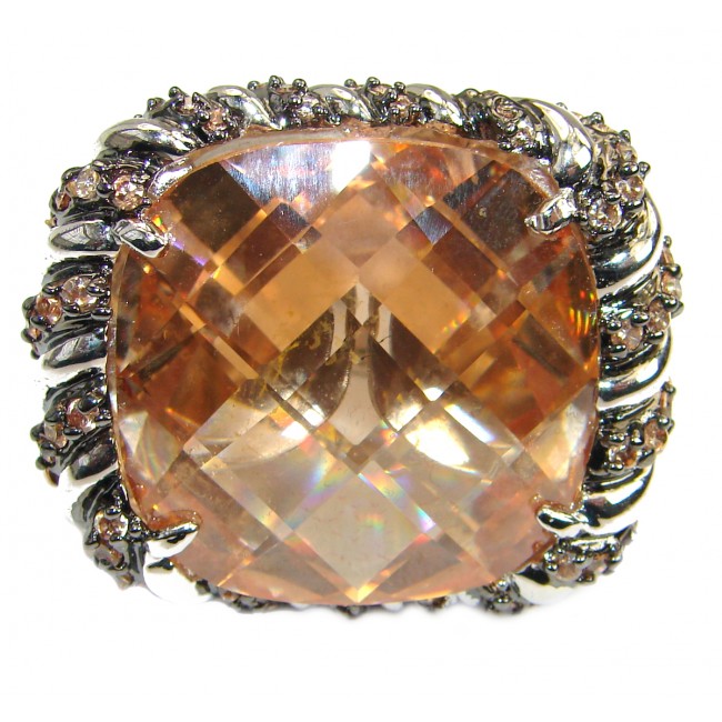 Giant Golden Quartz .925 Sterling Silver handcrafted Ring Size 5