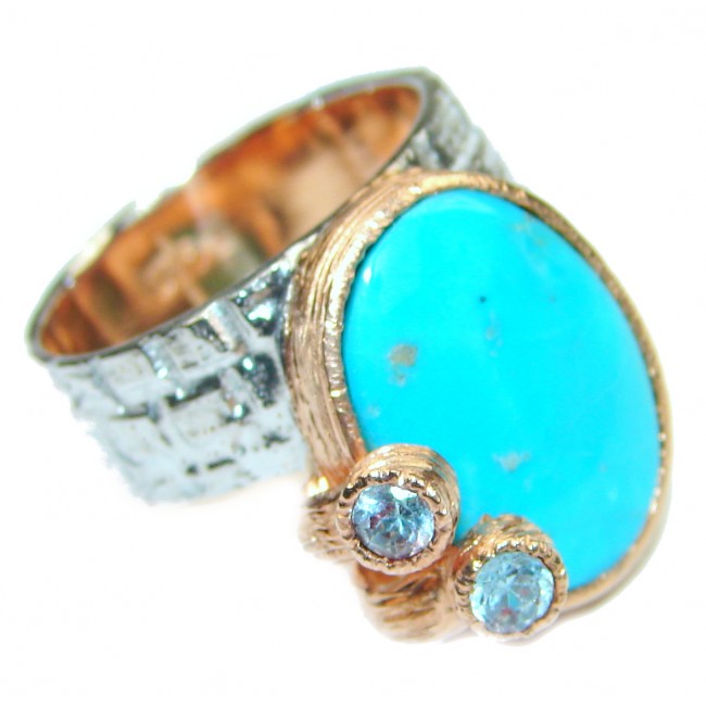 Sleeping Beauty Turquoise Rose Gold .925 Sterling Silver ring; s. 7