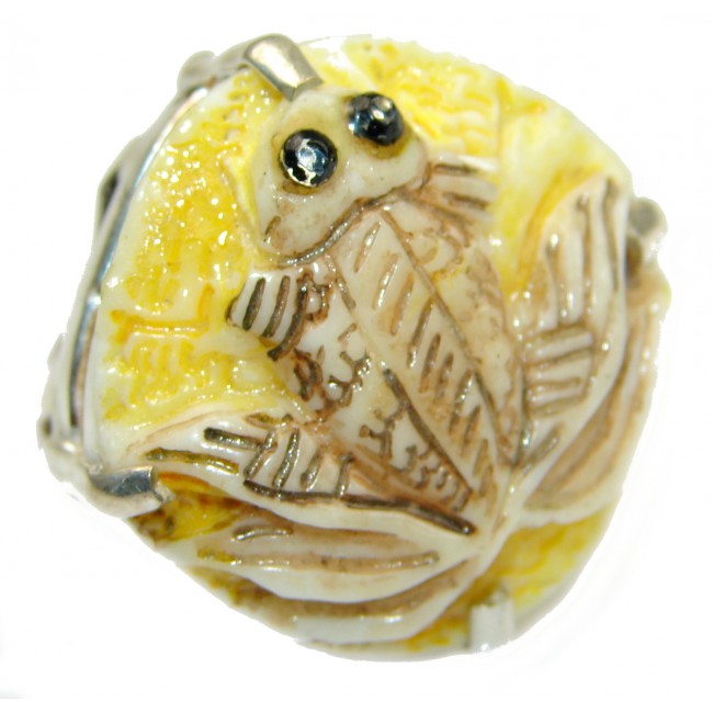 Simple carved Frog Jasper .925 Sterling Silver ring size 7 3/4