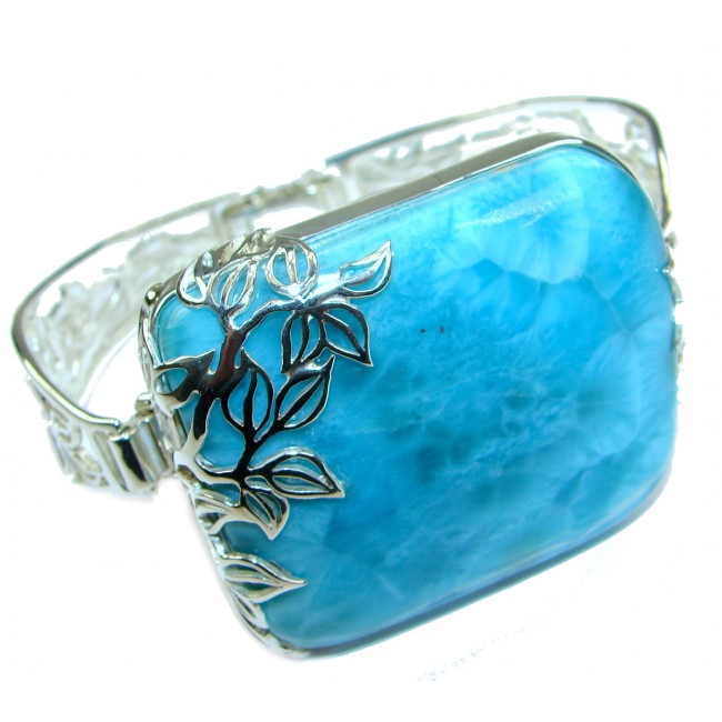 Great quality Blue Larimar Oxidized highly polished .925 Sterling Silver handmade Bracelet / Cuff