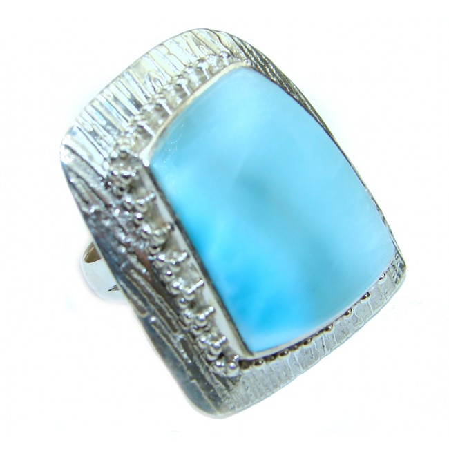 Large Natural 45 ct Larimar .925 Sterling Silver handcrafted Ring s. 8
