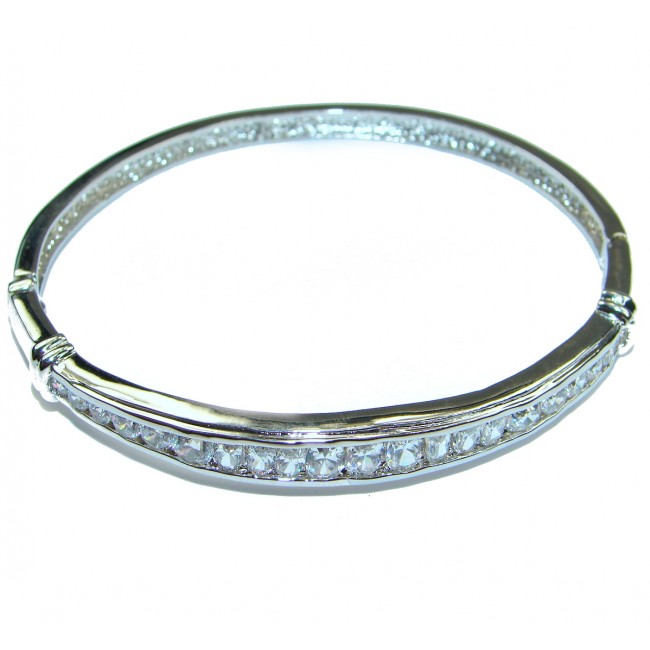 Simple Style White Topaz .925 Sterling Silver Bracelet / Cuff