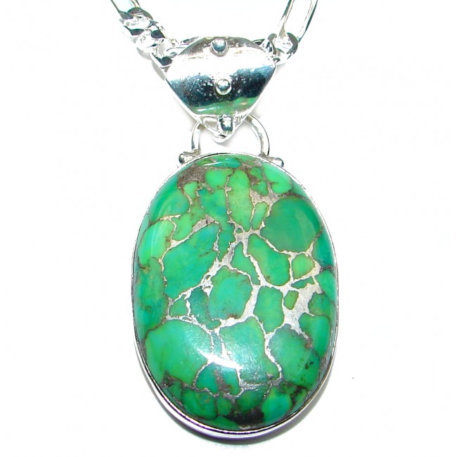 Aura Of Beauty Green Turquoise .925 Sterling Silver 22 inches long handcrafted necklace