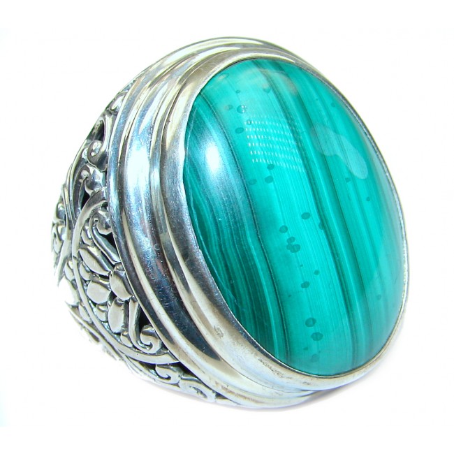 Green Love Totally Oversized AAA Green Malachite Sterling Silver handcrafted ring s. 8 1/2