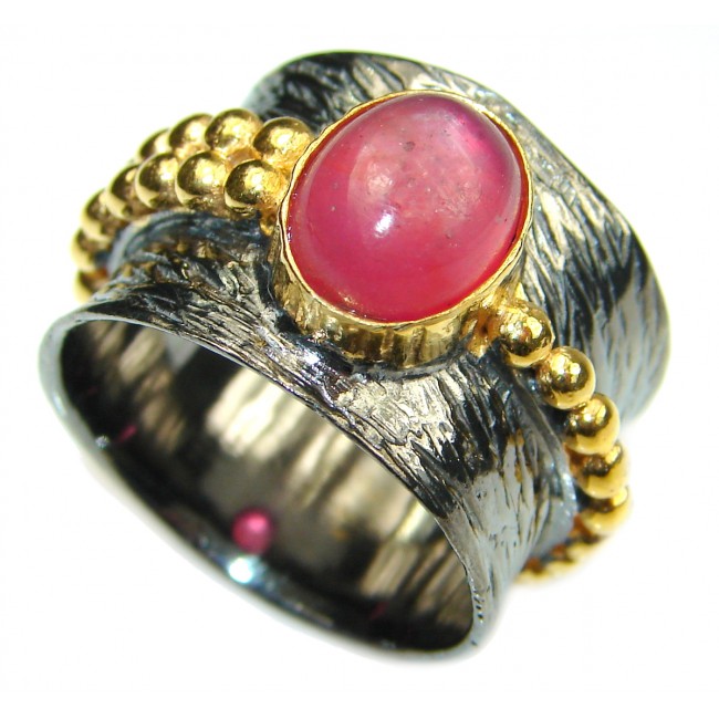 Ruby 14K Gold Rhodium over .925 Sterling Silver handmade Cocktail Ring s. 8