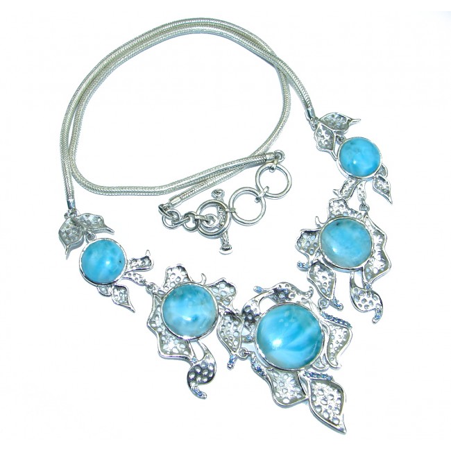 Ocean Inspired genuine Larimar Sapphire .925 Sterling Silver handmade necklace