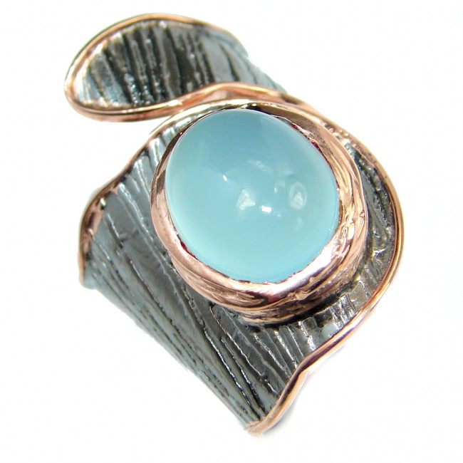 Genuine Chalcedony Agate Gold Rhodium over .925 Sterling Silver ring s. 7 adjustable