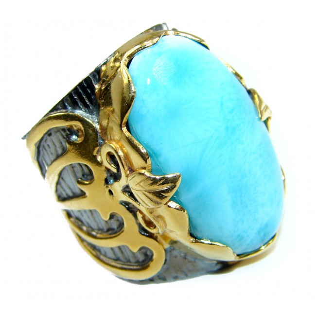 Natural Larimar Rhodium Gold over .925 Sterling Silver handcrafted Ring s. 7