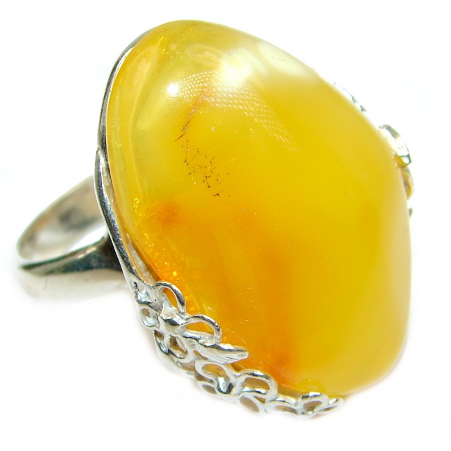 Genuine Butterscotch Baltic Polish Amber .925 Sterling Silver handmade Ring size 7 adjustable