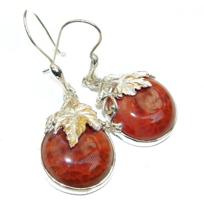 Unique design genuine Mexican Agate .925 Sterling Silver handmade earrings