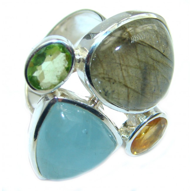Passiom Fruit Natural Aquamarine .925 Sterling Silver Ring s. 7 adjustable