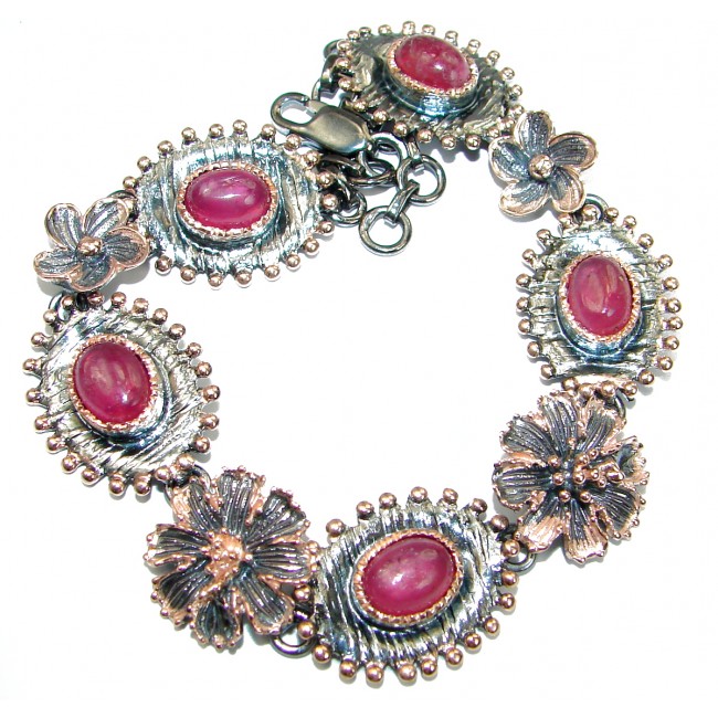 Authentic Red Ruby 14K Rose Gold over .925 Sterling Silver handcrafted Bracelet