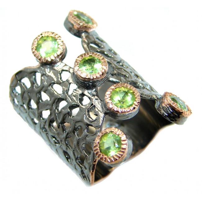 Unique Design genuine Peridot 14K Gold over .925 Sterling Silver handmade Cocktail Ring s. 6 1/4
