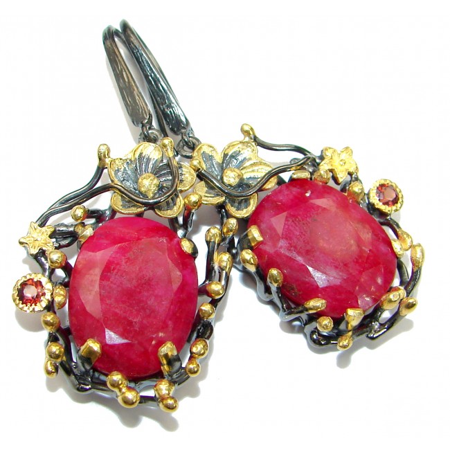 Large Juicy Unique Ruby 14K Gold over .925 Sterling Silver handmade earrings