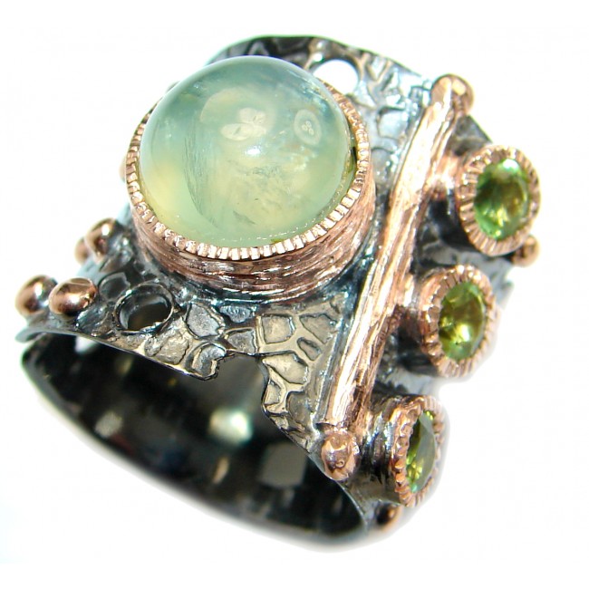 HAPPINESS Prehnite Rose Gold over .925 Sterling Silver handmade Cocktail Ring s. 6 1/2