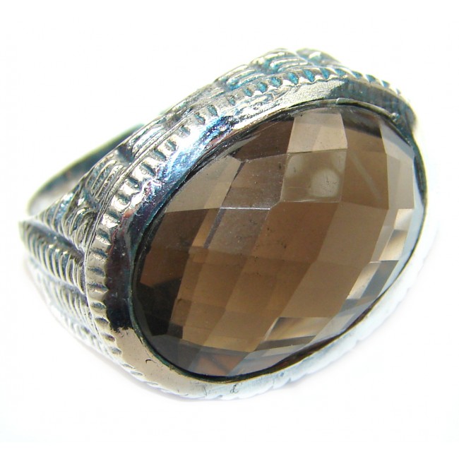 Huge Incredible Smoky Quartz .925 Sterling Silver Ring s. 9