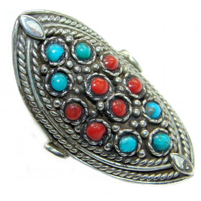 Majestic Authentic Turquoise .925 Sterling Silver handmade Ring s. 6