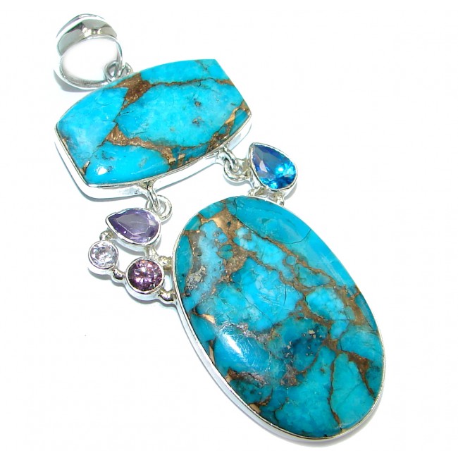 Huge Turquoise with Copper vains .925 Sterling Silver habndmade Pendant