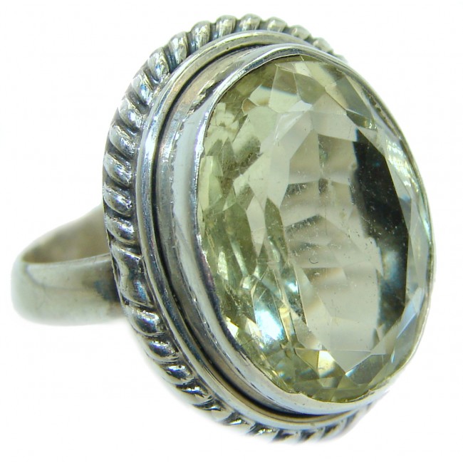 Natural Green Amethyst .925 Sterling Silver handmade Cocktail Ring s. 7