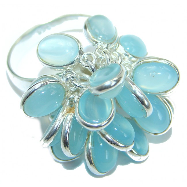 Blue Chalcedony Agate .925 Sterling Silver handcrafted Ring s. 7