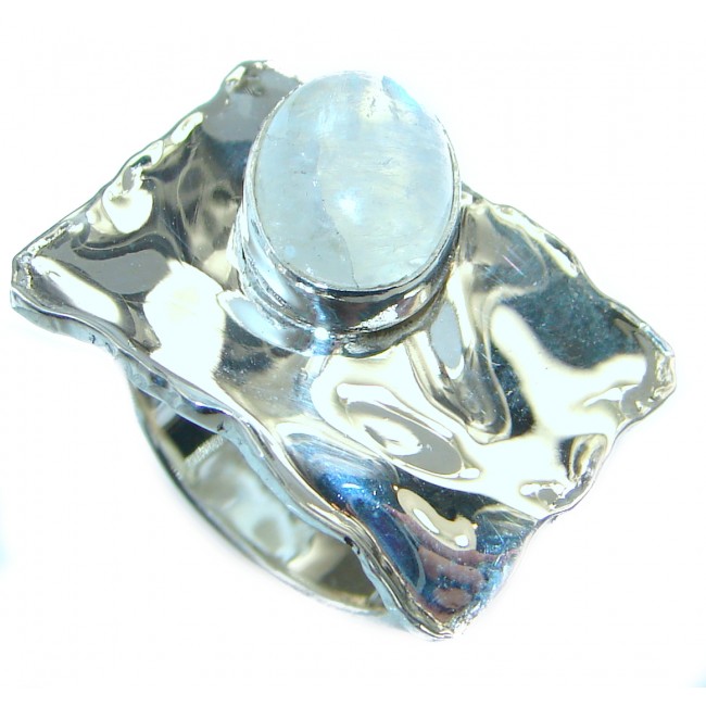 Energazing Moonstone hammered .925 Sterling Silver handmade Ring size 5 1/4