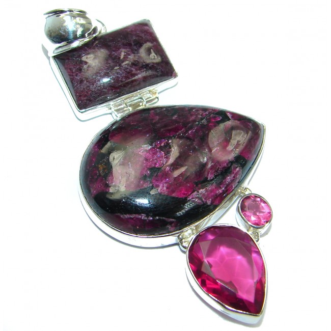 Huge genuine Russian Eudialyte .925 Sterling Silver handcrafted Pendant