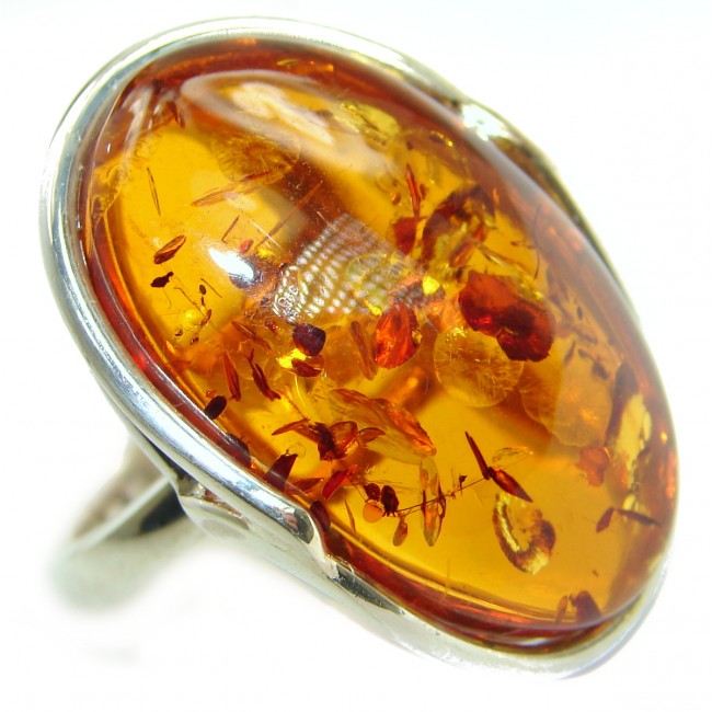 Huge Genuine Baltic Polish Amber .925 Sterling Silver handmade Ring size 7 adjustable