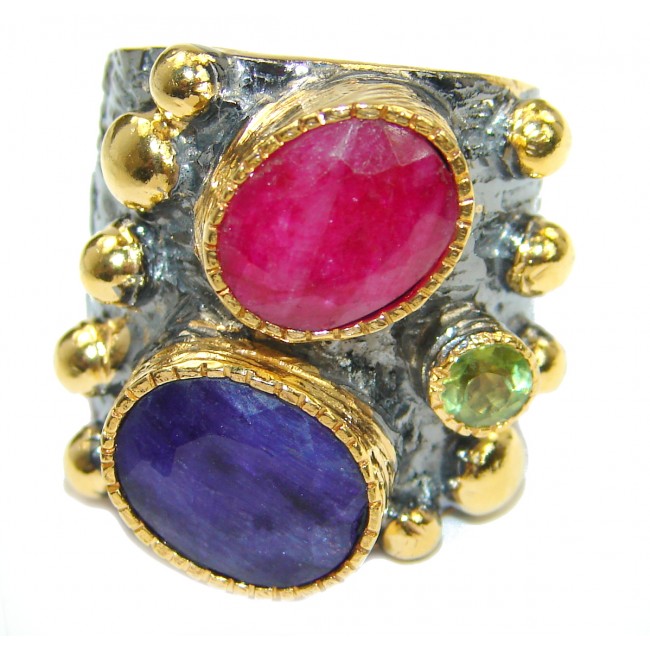 Large genuine Ruby Sapphire .925 Sterling Silver Statement ring; s. 7