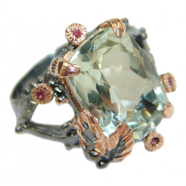 Natural Green Amethyst Gold over .925 Sterling Silver handmade Cocktail Ring s. 8 1/4