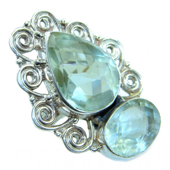 Natural Green Amethyst .925 Sterling Silver handmade Cocktail Ring s. 9