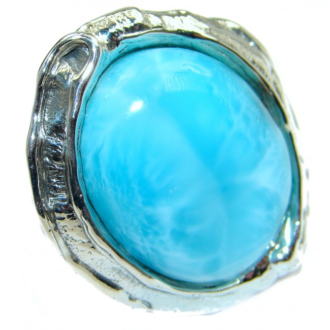 Treasure Blue Larimar .925 Sterling Silver handmade ring s. 8 adjustable