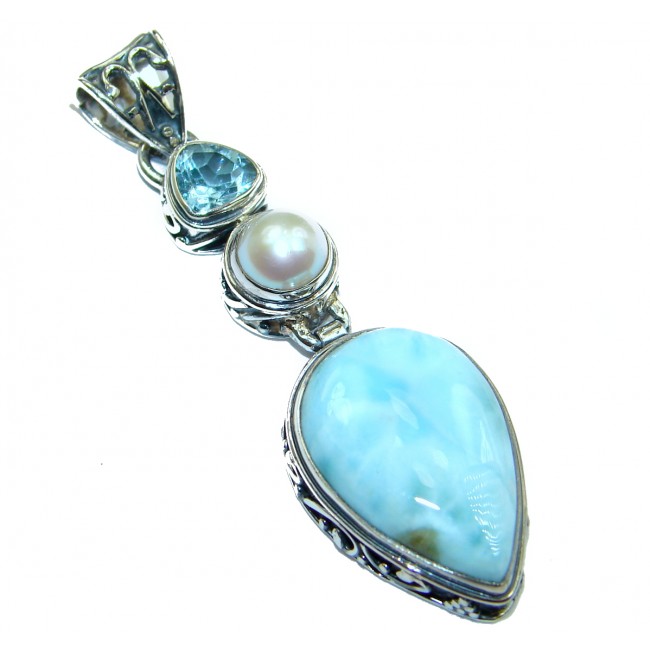 Blue Beauty genuine Larimar .925 Sterling Silver handmade pendant