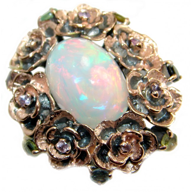 Natural 25.6ct Ethiopian Opal 18ct Gold Rhodium over .925 Sterling Silver ring size 7 adjustable