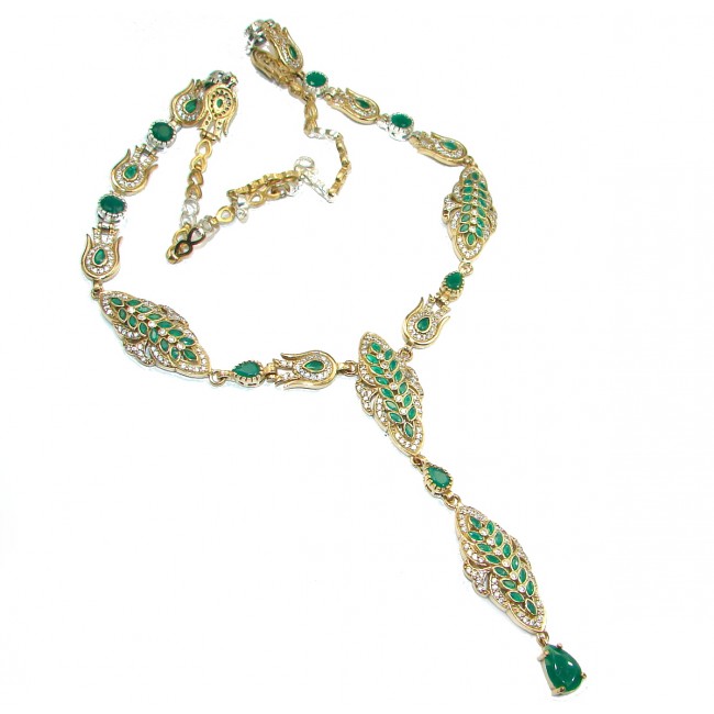 Victorian Style created Green Emerald & White Topaz .925 Sterling Silver necklace