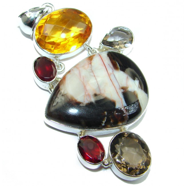 Big Excellent Brown Septerian .925 Sterling Silver Pendant