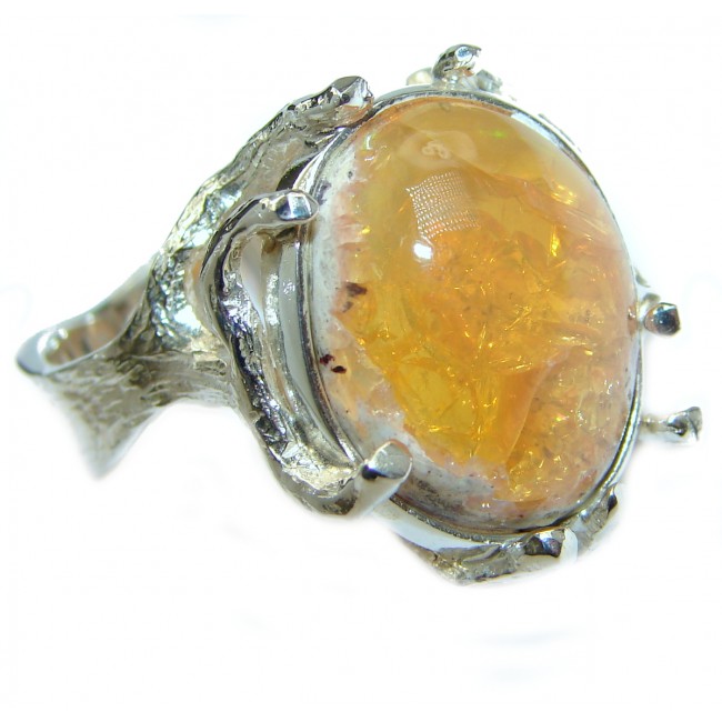 True Power Precious Mexican Opal .925 Sterling Silver handmade ring s. 9