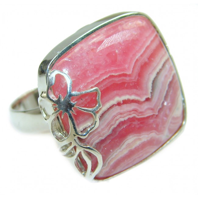 Top Quality Rhodochrosite .925 Sterling Silver handmade ring size 7 adjustable