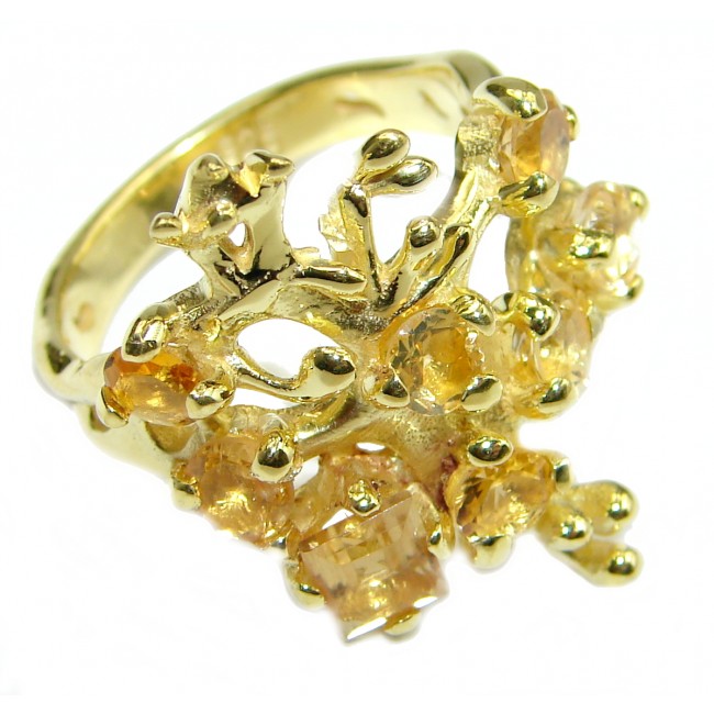 Majestic Authentic Citrine Gold over .925 Sterling Silver handmade Statement Ring s. 7 1/4