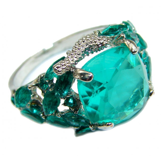 Created Emerald & White Topaz Sterling Silver Ring s. 10