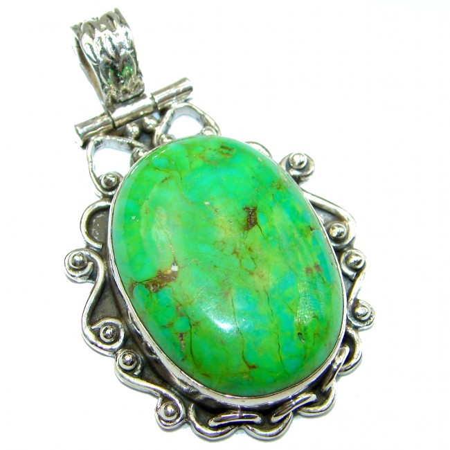 Exquisite Green Turquoise .925 Sterling Silver handmade Pendant