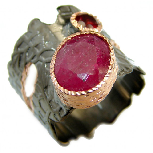 Large genuine Ruby 14K Gold over .925 Sterling Silver Statement ring; s. 5 3/4
