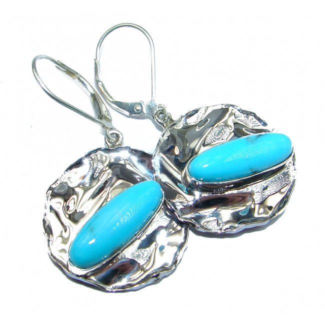 Solid Turquoise hammered .925 Sterling Silver earrings