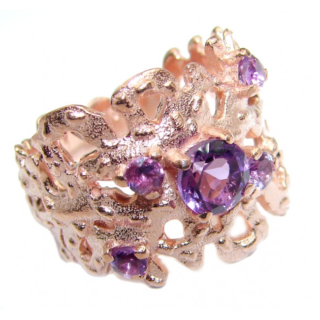 Natural Amethyst Gold over .925 Sterling Silver handmade Cocktail Ring s. 8