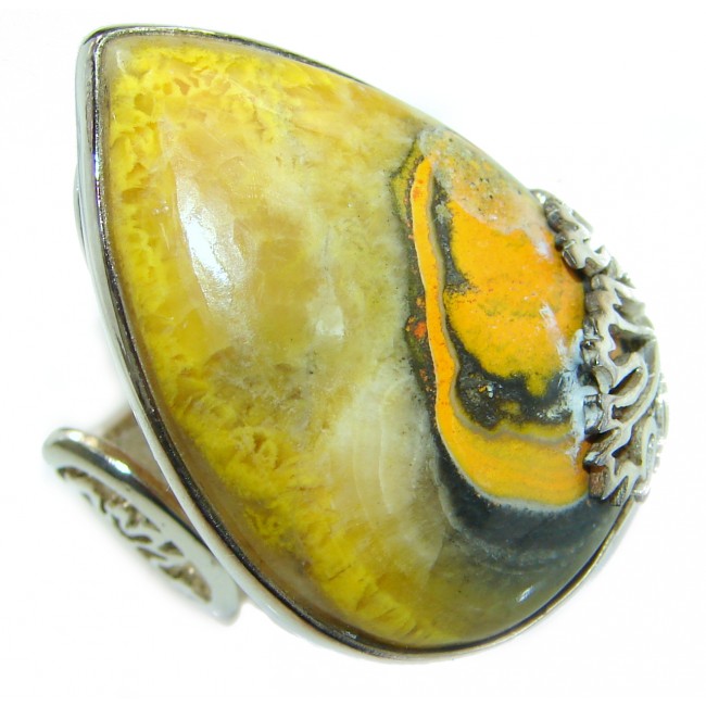Vivid Beauty Bumble Bee Jasper .925 Sterling Silver ring s. 8 adjustable