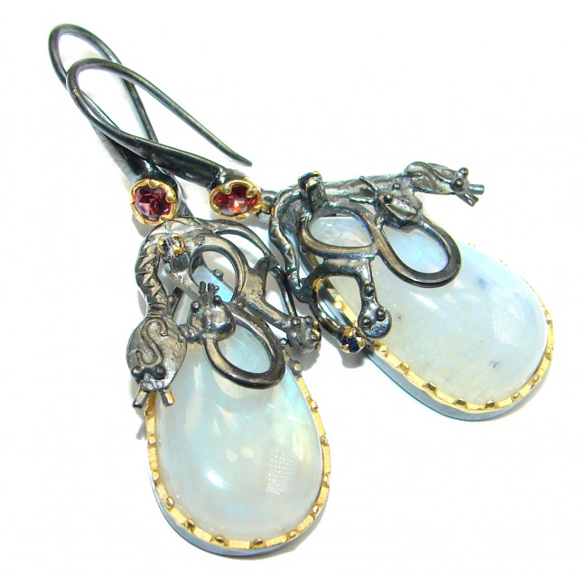 Vintage Design Authentic Moonstone .925 Sterling Silver handmade earrings